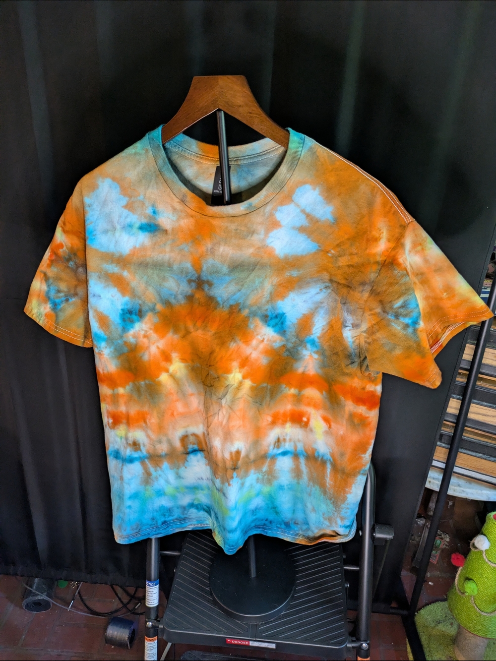 Hand-Dyed Tie-Dye Tee in Orange & Blue Size Large #1